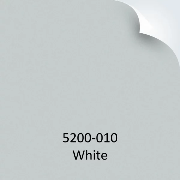 ORALITE 5200-010 White retro-reflective sign vinyl example colour with top right hand corner peeled back and product code and colour text at bottom of image.