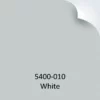 ORALITE 5400-010 White Commercial Grade reflective sign vinyl example colour with top right hand corner peeled back and product code and colour text at bottom of image.