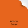 ORALITE 5400-035 Orange Commercial Grade reflective sign vinyl example colour with top right hand corner peeled back and product code and colour text at bottom of image.
