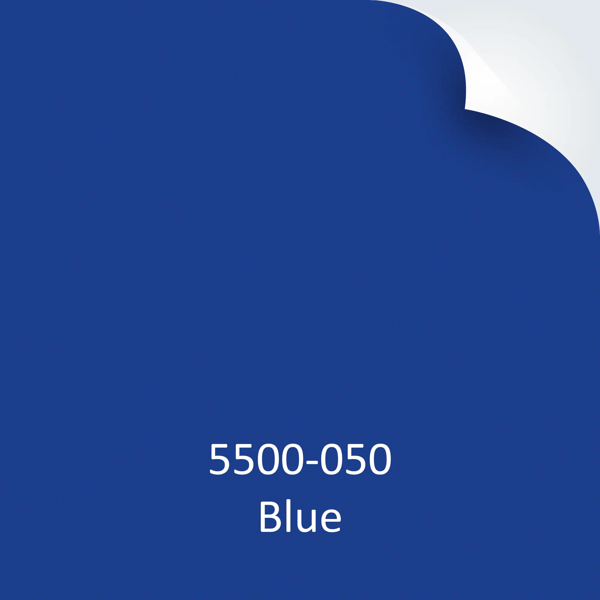 ORALITE 5500-050 Blue Engineering Grade reflective sign vinyl example colour with top right hand corner peeled back and product code and colour text at bottom of image.