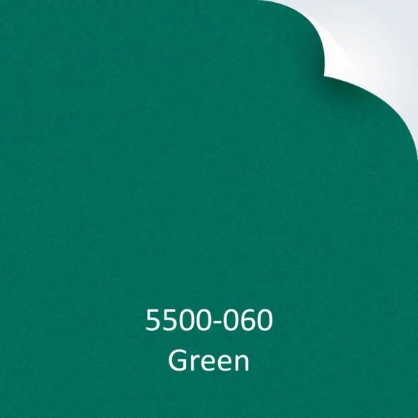 ORALITE 5500-060 Green Engineering Grade reflective sign vinyl example colour with top right hand corner peeled back and product code and colour text at bottom of image.