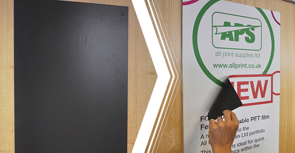 Ideal for retail displays and in other situations where grahics need to be changed quickly and without mess, simply start with this self-adhesive wall magnet permanently positioned on a wall, door or any vertical surface, then it's simple to just take pre-printed graphics/posters that have been printed onto FCP200 ferrous media and slap them up, even layering graphics 2 or 3 images deep on top of each other, as shown here!