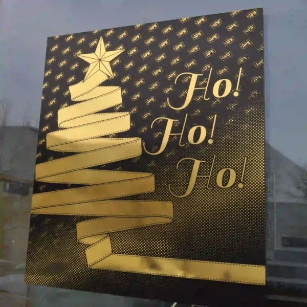 T61-P Bright Two-Way Gold printed with black ink for a Festive Christmas poster graphic that is applied to an external window.